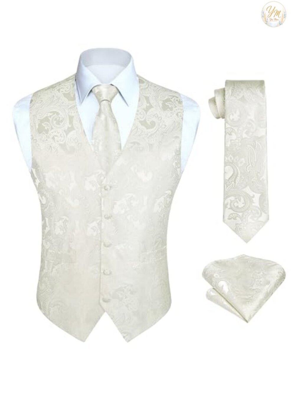 Mens 3PC Vest Tie Set Paisley Jacquard Silk Polyester Formal Wedding